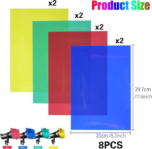 8 Pcs Color Correction Light Gel Filter Sheet, Gel Light Filter A4 Transparent Color Film Colored Overlays Transparency Color Film for Photo Sutdio Stage Lighting Dyslexia Reading Aids in Saudi Arabia