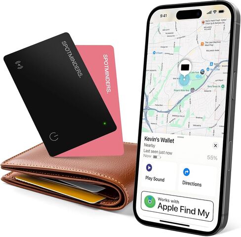بطاقة تتبع محفظة SPOTMINDERS مكونة من قطعتين (حزمة باللونين الأسود والوردي) - معتمدة من Apple MFi، تعمل مع Apple Find My، مقاومة للماء والغبار IP68 القابلة لإعادة الشحن، مكتشف عناصر Iphone رفيع 0.07 بوصة للأمتعة والمحفظة in Kuwait