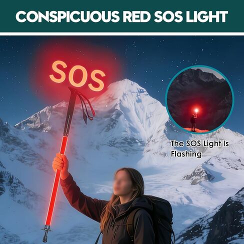 أقطاب الرحلات المضيئة بإضاءة LED للمشي لمسافات طويلة - عصي المشي القابلة لإعادة الشحن 5 فولت مع 3 أوضاع إضاءة، IP55 مقاومة للماء، أقطاب المشي لمسافات طويلة قابلة للطي للمشي ليلاً والتخييم والطوارئ in Saudi Arabia