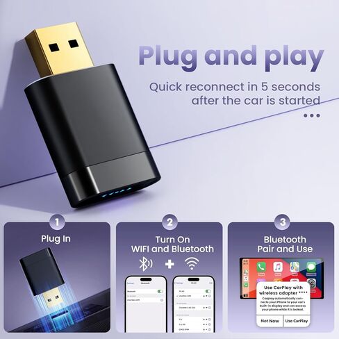 2026 Ultral Mini Wireless CarPlay Adapter for Apple & Android Auto,Gold-Plated USB-A/C Interface for Lag-Free Tech, 5GHz Wi-Fi Car Play Wireless Dongle for 2016+ Wired Cars,Plug & Play,Heat-Resistant in Saudi Arabia