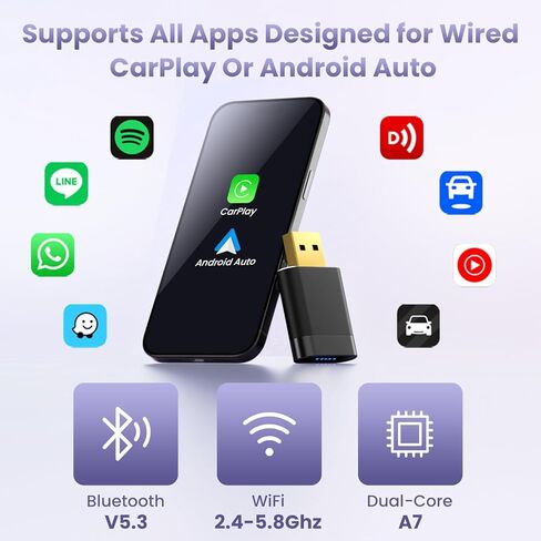 2026 Ultral Mini Wireless CarPlay Adapter for Apple & Android Auto,Gold-Plated USB-A/C Interface for Lag-Free Tech, 5GHz Wi-Fi Car Play Wireless Dongle for 2016+ Wired Cars,Plug & Play,Heat-Resistant in Saudi Arabia