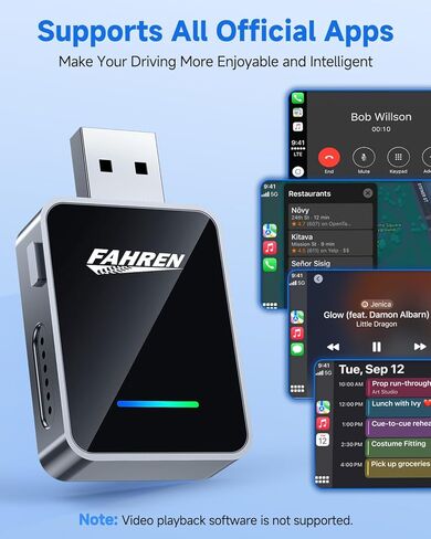 محول FAHREN 2 في 1 اللاسلكي CarPlay & Android Auto، محول لاسلكي لتشغيل السيارة بنقرة واحدة، يحول سلكي إلى محول Carplay بلوتوث صغير، متوافق مع iOS وAndroid مع USB A وUSB C in Kuwait