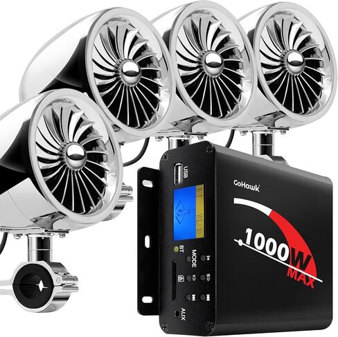 GoHawk Motorcycle Speakers Bluetooth 4 Inch Waterproof Radio Audio System and 1000W Amplifier AUX USB SD FM Radio, Great for Use with ATVs/Motorcycles, 12 Volt Vehicles in Saudi Arabia