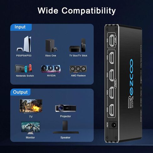 HDMI 2.1 Splitter 1x4 4K 120 هرتز مستخرج الصوت VRR ALLM HDCP2.3 HDR10+ SPDIF الصوت البصري EDID، نسخ، تصغير الحجم، HDR لألعاب الكمبيوتر Xbox PS5 Roku Fire TV in Kuwait