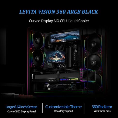 Thermalright Levita Vision 360 ARGB Black CPU Aio Cooler,Wireless Splicing Fan, 2K 60HZ Curved Screen with 2400x1080 Resolution,for AM4/AM5,Intel LGA1851/1700,6.67in 3D Screen in Saudi Arabia