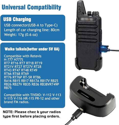 2-in-1 Dual USB Port Adapter DC 5V 1A with 2 Type-C Charging Cable Compatible with Retevis RT22 RT22S RB19 RB19P RT68 RB28 NR10 RT18 RT22S H777 RB29 Cobra HYT Walkie Talkies in Saudi Arabia