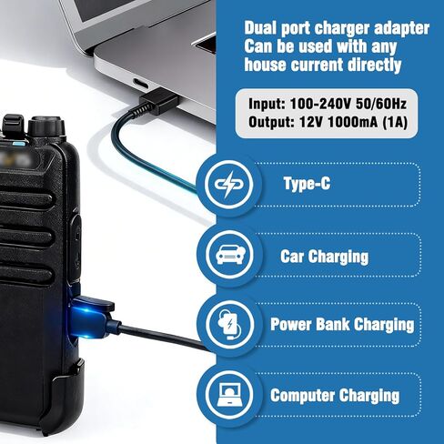 2-in-1 Dual USB Port Adapter DC 5V 1A with 2 Type-C Charging Cable Compatible with Retevis RT22 RT22S RB19 RB19P RT68 RB28 NR10 RT18 RT22S H777 RB29 Cobra HYT Walkie Talkies in Saudi Arabia