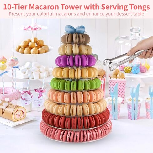 OMISTAR 2 PCS 6-Tier Clear Macaron Display Stands, Plastic Macaron Tray Tower with Stainless Steel Serving Tongs, Transparent Cupcake Dessert Stand for Weddings, Birthday Parties, Bakeries in Saudi Arabia