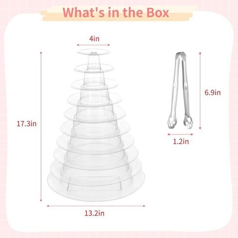 OMISTAR 2 PCS 6-Tier Clear Macaron Display Stands, Plastic Macaron Tray Tower with Stainless Steel Serving Tongs, Transparent Cupcake Dessert Stand for Weddings, Birthday Parties, Bakeries in Saudi Arabia
