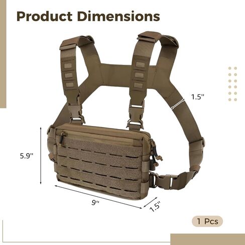 Varku Chest Rig, Long-Lasting Oxford Fabric, Adjustable Straps, Quick-Release Buckles, Front Zipper Pocket, Outdoor Hunting Vest, Gear Organizer, Brown, 9.8 x 1.6 x 6.7 Inches in Saudi Arabia