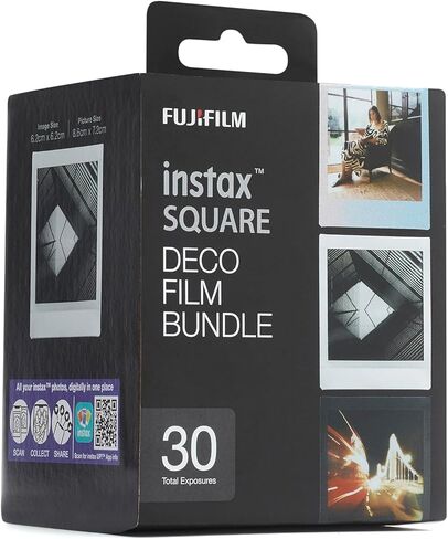 instax Square Film Set - 30 Shots with 1 x 10 Shots with Black and Sunset Design Edges and 1 x Monchrome with 10 Shots in Saudi Arabia