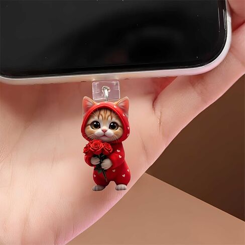 Cute Ginger Cat Dust Plug Acrylic Charms for electronic products,Type-C Charging Port Dust Plugs Pendant Compatible with E-Reader Phone Tablet, Gift for Christmas, Birthday, Anniversary Day in Saudi Arabia