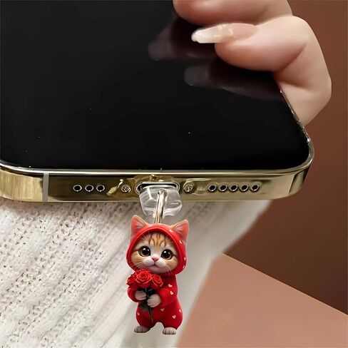Cute Ginger Cat Dust Plug Acrylic Charms for electronic products,Type-C Charging Port Dust Plugs Pendant Compatible with E-Reader Phone Tablet, Gift for Christmas, Birthday, Anniversary Day in Saudi Arabia