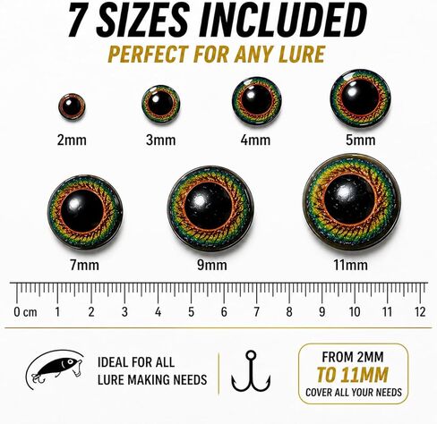 110PCS Realistic Fishing Lure Eyes Mix 3D 4D 5D – Resin Dome Fly Tying Eyes for Lure Making, Jigs, Crankbaits & Streamers – Self Adhesive Bionic Fish Eyes Assorted Sizes 2mm-11mm in Saudi Arabia