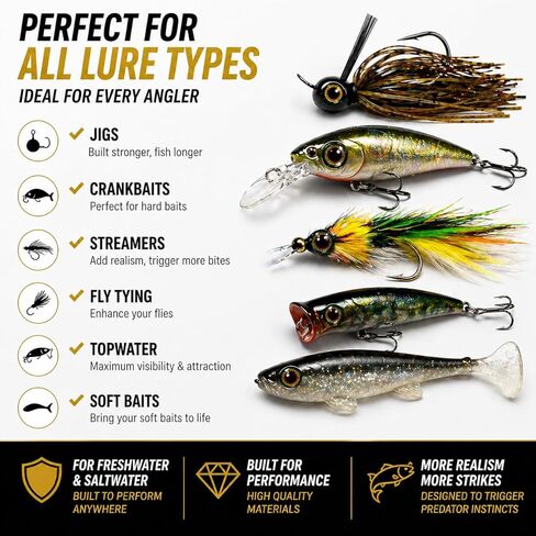 110PCS Realistic Fishing Lure Eyes Mix 3D 4D 5D – Resin Dome Fly Tying Eyes for Lure Making, Jigs, Crankbaits & Streamers – Self Adhesive Bionic Fish Eyes Assorted Sizes 2mm-11mm in Saudi Arabia