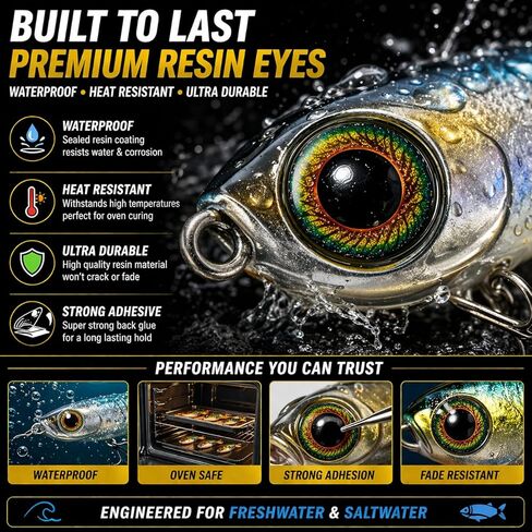110PCS Realistic Fishing Lure Eyes Mix 3D 4D 5D – Resin Dome Fly Tying Eyes for Lure Making, Jigs, Crankbaits & Streamers – Self Adhesive Bionic Fish Eyes Assorted Sizes 2mm-11mm in Saudi Arabia