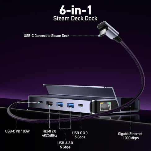 BENFEI Steam Deck Dock, Docking Station for Steam Deck (OLED)/ROG Ally/Legion Go, 6-in-1 USB C Hub with HDMI 4K@60Hz, 1Gbps Ethernet, 1xUSB C 2X USB 3.0 Port, PD 100W Charging in Saudi Arabia