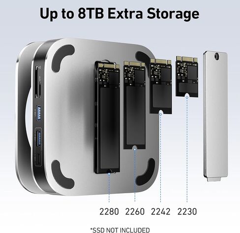 BENFEI Mac mini M4 Dock, Mac mini M4 Stand with NVMe SSD Enclosure, 4K DisplayPort Hub for Mac mini M4 &M4 Pro (2024), 10 Gbps 1 x USB C & 1 x USB A 3.2, 5 Gbps 3 x USB A 3.0, SD/TF 170 MB/s in Saudi Arabia