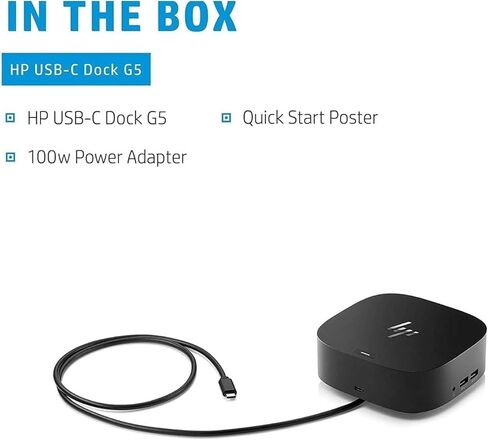 HP USB-C Essential Dock G5 - Multiport Docking Station with 100W Power Delivery, HDMI, Ethernet, DisplayPort, Audio, USB-C, Includes Dockztorm Hub – (Renewed) in Saudi Arabia