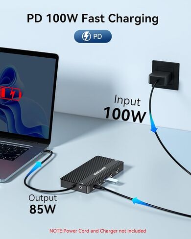 محطة إرساء USB C من ANYOYO، محور USB 14 في 1 لـ 3 شاشات، فيديو HDMI وUSB-C مزدوج 4K@60 هرتز، 4xUSB-C(10 جيجابت في الثانية)، 3X USB-A، إيثرنت، SD/TF وصوت 3.5 مم - محول متعدد المنافذ لأجهزة Lenovo/Dell/HP (أسود) in Kuwait