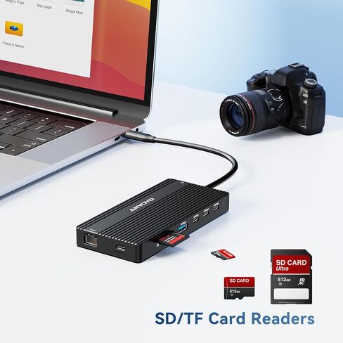 محطة إرساء USB C من ANYOYO، محور USB 14 في 1 لـ 3 شاشات، فيديو HDMI وUSB-C مزدوج 4K@60 هرتز، 4xUSB-C(10 جيجابت في الثانية)، 3X USB-A، إيثرنت، SD/TF وصوت 3.5 مم - محول متعدد المنافذ لأجهزة Lenovo/Dell/HP (أسود) in Kuwait