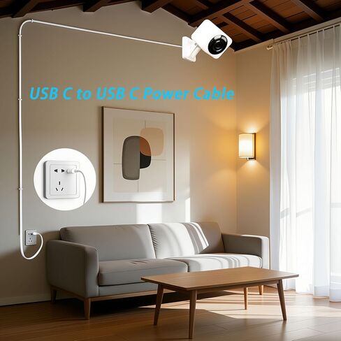 كابل طاقة USB C إلى USB C بطول 20 قدم لكاميرا CCTV الأمنية، Wyze Cam Pan V4، Duo/Solar Cam Pan، Cam V4، Cam v3، Cam Pan، Cam OG، TP-Link Tapo C120، سلك شحن USB إلى Micro USB، كابل تمديد طويل - قطعتان in Kuwait