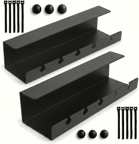 Under Desk Cable Management Tray No Drill, Cord Organizer for Desk, Wire Organizer, Cable Tray for Home Office Standing Desk, Wire Managment, Cord Hider, Set of 2 pcs (Black) in Saudi Arabia