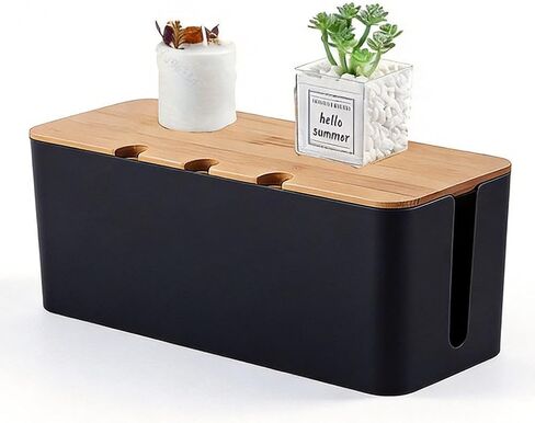 Bamboo Lid Cable Management Box, Plastic Wire Organizer with Holes, Desktop Cable Organizer for Power Strip, Charger, Data Cables, Multiple Colors Available,Elegant White in Saudi Arabia