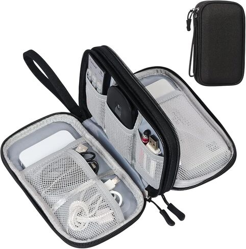 Portable Waterproof Travel Cable Organizer Pouch Electronic Accessories Carry Case Double Layers Functional Storage Bag for Cord, Charger, Phone, Earphone (Black) in Saudi Arabia