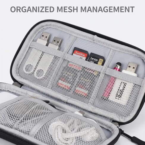 Portable Waterproof Travel Cable Organizer Pouch Electronic Accessories Carry Case Double Layers Functional Storage Bag for Cord, Charger, Phone, Earphone (Black) in Saudi Arabia