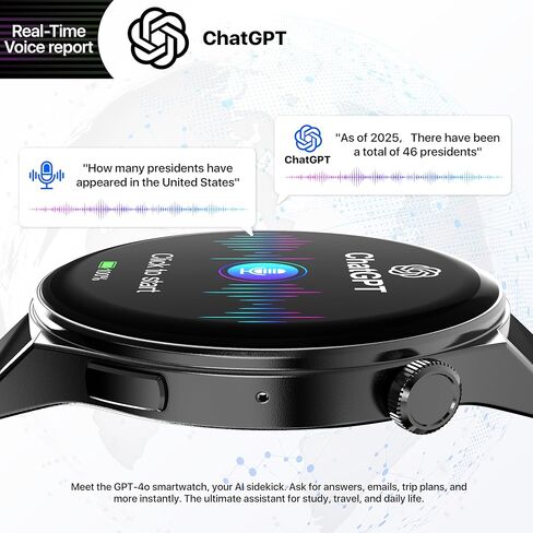 AI Chatgpt، ساعة ذكية للرجال، ساعة مترجم، متتبع اللياقة البدنية مع مراقب معدل ضربات القلب والنوم، الرد على المكالمات/إجراء المكالمات، شاشة لمس AMOLED، ساعة ذكية لهواتف iPhone/Samsung/Android، 50+ وضعًا رياضيًا، مقاومة للماء 3ATM in Kuwait