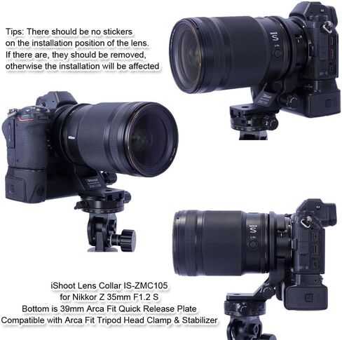 طوق عدسات iShoot ثلاثي القوائم متوافق مع Nikon Z MC 105 مم F2.8 VR S، Z 35 مم F1.2 S، Z 85 مم F1.2 S، Z 135 مم F1.8 S Plena، دعامة حامل الدعم السفلية هي لوحة تحرير سريعة من Arca-Swiss in Kuwait