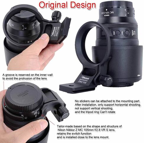 طوق عدسات iShoot ثلاثي القوائم متوافق مع Nikon Z MC 105 مم F2.8 VR S، Z 35 مم F1.2 S، Z 85 مم F1.2 S، Z 135 مم F1.8 S Plena، دعامة حامل الدعم السفلية هي لوحة تحرير سريعة من Arca-Swiss in Kuwait