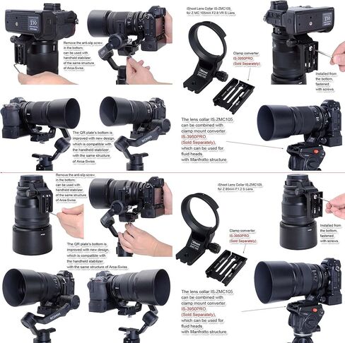 طوق عدسات iShoot ثلاثي القوائم متوافق مع Nikon Z MC 105 مم F2.8 VR S، Z 35 مم F1.2 S، Z 85 مم F1.2 S، Z 135 مم F1.8 S Plena، دعامة حامل الدعم السفلية هي لوحة تحرير سريعة من Arca-Swiss in Kuwait