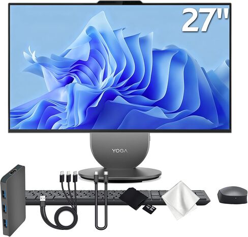 Lenovo Yoga All-in-One Desktop AI PC, 27" QHD IPS+120Hz Display, Intel Ultra 7 255H, 16GB LPDDR5X, 2TB Storage (1TB SSD&1TB Docking Station), Intel Arc GPU, Wireless Charging, Wi-Fi 7, Win 11, Gray in Saudi Arabia