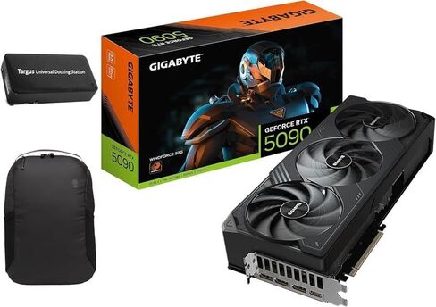 GIGABYTE GeForce RTX 5090 WINDFORCE OC 32G Graphics Card, WINDFORCE Cooling System, 32GB 512-bit GDDR7, GV-N5090WF3OC-32GD Video Card Bundle with Targus dockstation and Alinware Backpack in Saudi Arabia