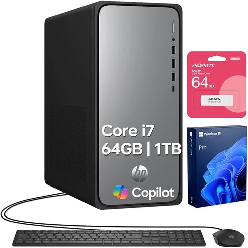 كمبيوتر HP OmniDesk MO2 Envy Next Brand Tower، i7-14700 (> Ultra 7 155H)، كمبيوتر Copilot AI، ذاكرة الوصول العشوائي DDR5 سعة 64 جيجابايت، SSD 2 تيرابايت، Win11 Pro، Wi-Fi 6، أداء على مستوى الأعمال، حزمة مع محرك أقراص فلاش USB ADATA سعة 64 جيجابايت in Kuwait