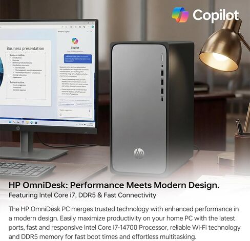 كمبيوتر HP OmniDesk MO2 Envy Next Brand Tower، i7-14700 (> Ultra 7 155H)، كمبيوتر Copilot AI، ذاكرة الوصول العشوائي DDR5 سعة 64 جيجابايت، SSD 2 تيرابايت، Win11 Pro، Wi-Fi 6، أداء على مستوى الأعمال، حزمة مع محرك أقراص فلاش USB ADATA سعة 64 جيجابايت in Kuwait