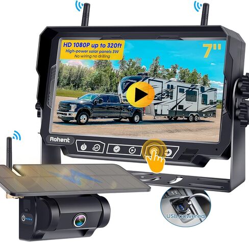 Rohent RV Wireless Backup Camera 7-inch for Trailer: Easy Setup Solar RV Rear View Camera with Recording - 4 Channels, Strong Magnetic 1080P HD Long-Battery Life for Camper, Truck, Fifth Wheel in Saudi Arabia