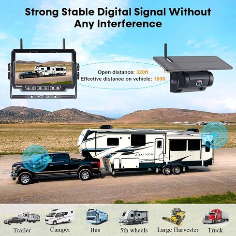 Rohent RV Wireless Backup Camera 7-inch for Trailer: Easy Setup Solar RV Rear View Camera with Recording - 4 Channels, Strong Magnetic 1080P HD Long-Battery Life for Camper, Truck, Fifth Wheel in Saudi Arabia