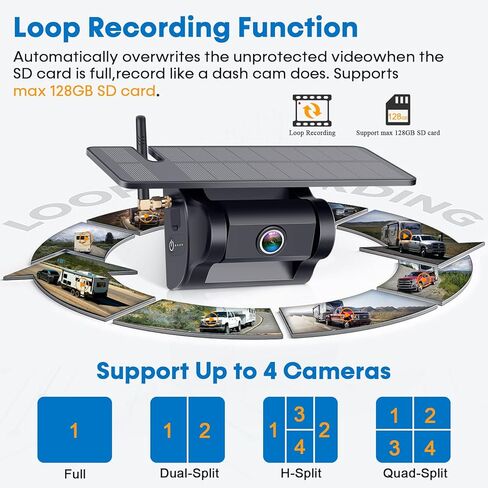 Rohent RV Wireless Backup Camera 7-inch for Trailer: Easy Setup Solar RV Rear View Camera with Recording - 4 Channels, Strong Magnetic 1080P HD Long-Battery Life for Camper, Truck, Fifth Wheel in Saudi Arabia