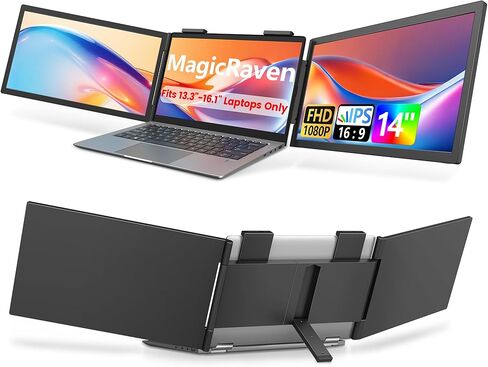 موسع شاشة كمبيوتر محمول مزدوج من MAGICRAVEN، شاشة محمولة مقاس 14 بوصة بدقة 1080 بكسل، توصيل وتشغيل من النوع C (بدون HDMI) لأجهزة الكمبيوتر المحمول مقاس 13.3 بوصة - 16.1 بوصة، شاشة عرض مرفقة تدور 270 درجة لأجهزة الكمبيوتر المحمول Windows/MacOS/Chrome in Kuwait
