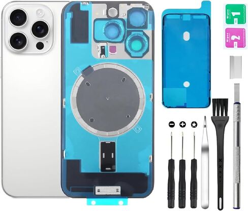 Rear Back Cover Glass Replacement for iPhone 16 Pro Max Back Glass + Camera Lens + Magnet + Iron Piece Holder with Repair Tool Kit (Titanium) in Saudi Arabia