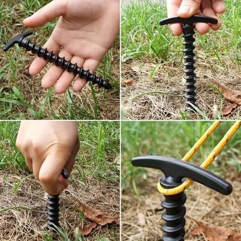 10 Pcs Tent Stakes Ground Anchors Screw in, Multi-Pack Tool-Free Screw-in Design for Tents, Reusable Heavy Duty Spiral Tent Pegs for Camping, Hiking, Backyard & Outdoor Setups, Black in Saudi Arabia
