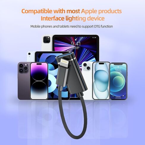 محول Lightning إلى USB لهاتف iPhone 14 Pro Max كابل لأجهزة Apple لأجهزة iPad OTG قارئ بطاقة الكاميرا الرقمية محرك فلاش دونجل محول سلك نقل الهاتف HUB الإضاءة جاك لوحة المفاتيح أنثى محول ذكر in Saudi Arabia