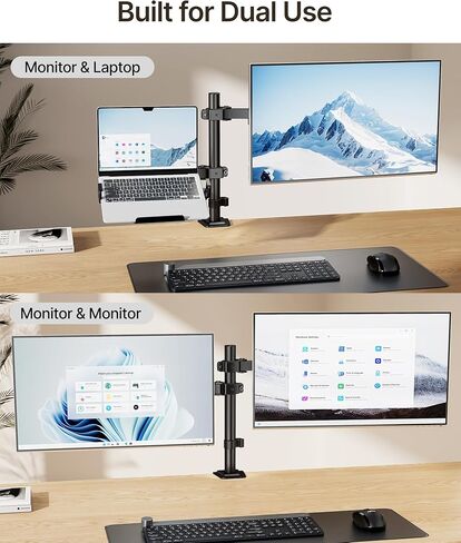 حامل شاشة monTEK 2 في 1 وحامل كمبيوتر محمول للمكتب، ذراع شاشة مريح قابل للتعديل يناسب شاشة تصل إلى 32 بوصة وكمبيوتر محمول مقاس 17 بوصة، ويتحمل وزن يصل إلى 22 رطلًا، ومشبك C وحلقة تثبيت in Saudi Arabia