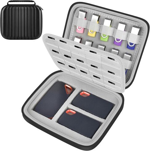 حافظة محرك الأقراص الصلبة العالمية GWCASE لهاتف SanDisk Extreme/لسامسونج/لSeagate/لمحرك الأقراص الصلبة الخارجي المحمول WD، و30 بطاقة SD و10 حامل محرك فلاش USB، وحقيبة تخزين للسفر مع إسفنجة DIY (الجراب فقط) in Saudi Arabia