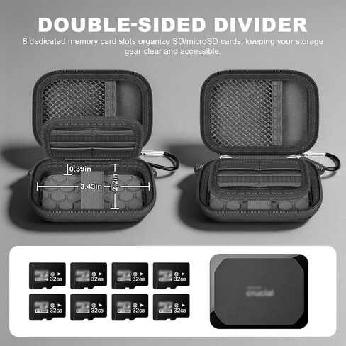 ANKHOH Compact Case for Crucial X9 Pro/ X10 Pro/ X9 1TB 2TB 4TB SSD, Hard EVA Shell Organizer with 8 SD Card Slots & Cable Pocket for Outdoor Photography Gear-Black (Case Only) in Saudi Arabia