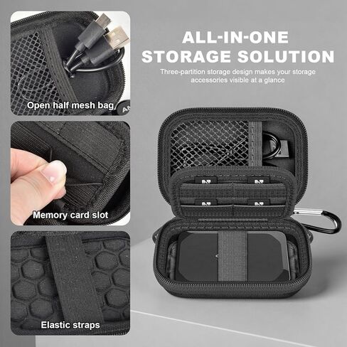 ANKHOH Compact Case for Crucial X9 Pro/ X10 Pro/ X9 1TB 2TB 4TB SSD, Hard EVA Shell Organizer with 8 SD Card Slots & Cable Pocket for Outdoor Photography Gear-Black (Case Only) in Saudi Arabia