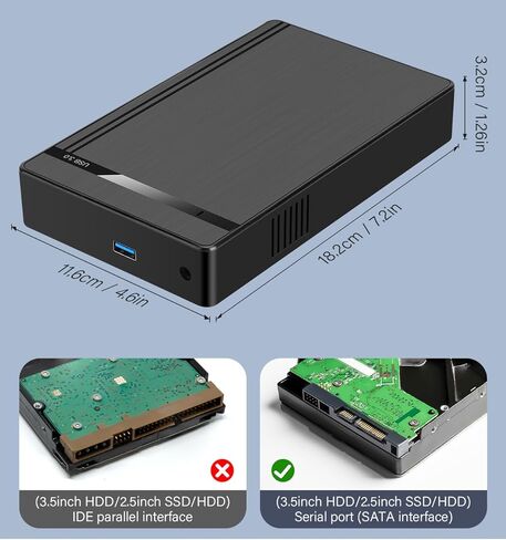 حاوية محرك أقراص ثابتة خارجي SATA مقاس 2.5 بوصة/3.5 بوصة، حافظة USB 3.0 إلى SATA III HDD SSD خالية من الأدوات، تدعم 10 تيرابايت بحد أقصى، قارئ محرك أقراص ثابت محمول مع مصدر طاقة 12 فولت 2 أمبير لنظام التشغيل Windows Mac OS، يدعم UASP in Saudi Arabia